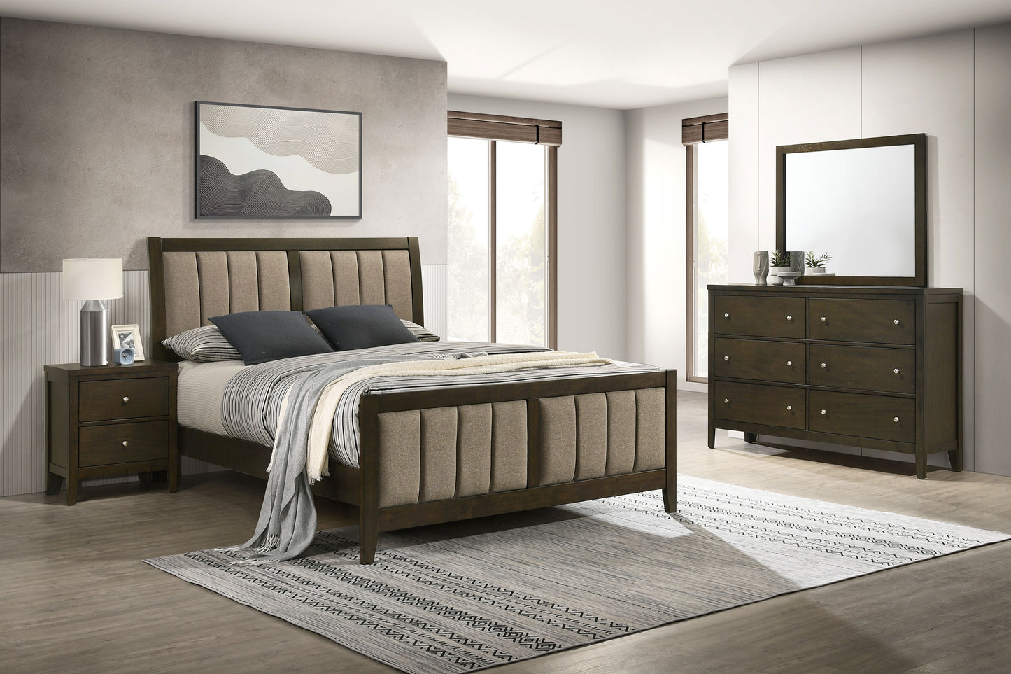 Wilkes 4-Piece Queen Bedroom Set with Upholstered Bed Dark Cocoa