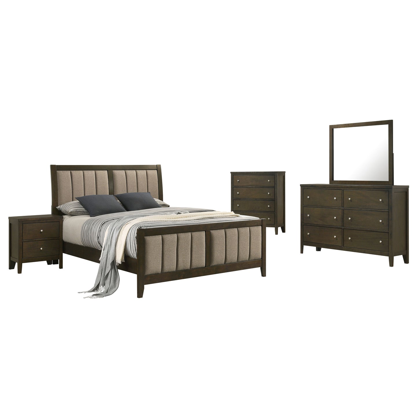 Wilkes 5-Piece Queen Bedroom Set with Upholstered Bed Dark Cocoa