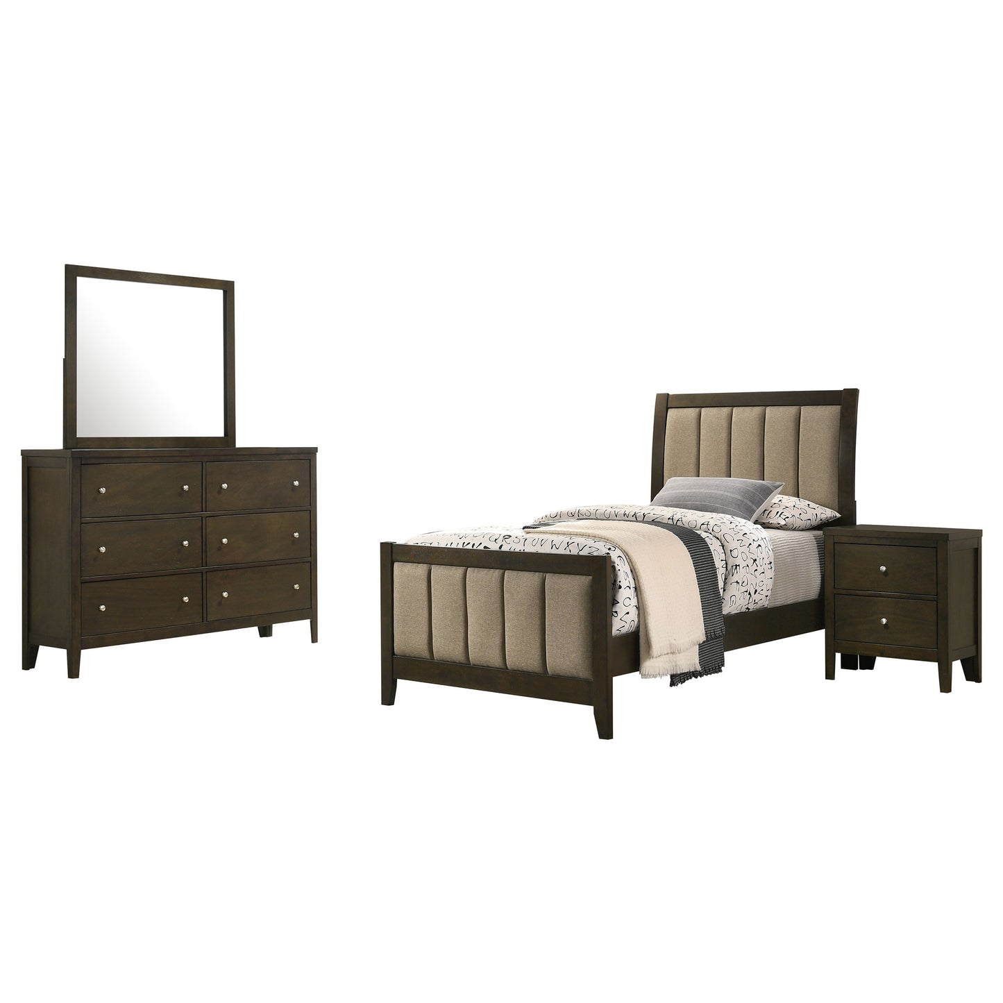 Wilkes 4-Piece Twin Bedroom Set with Upholstered Bed Dark Cocoa