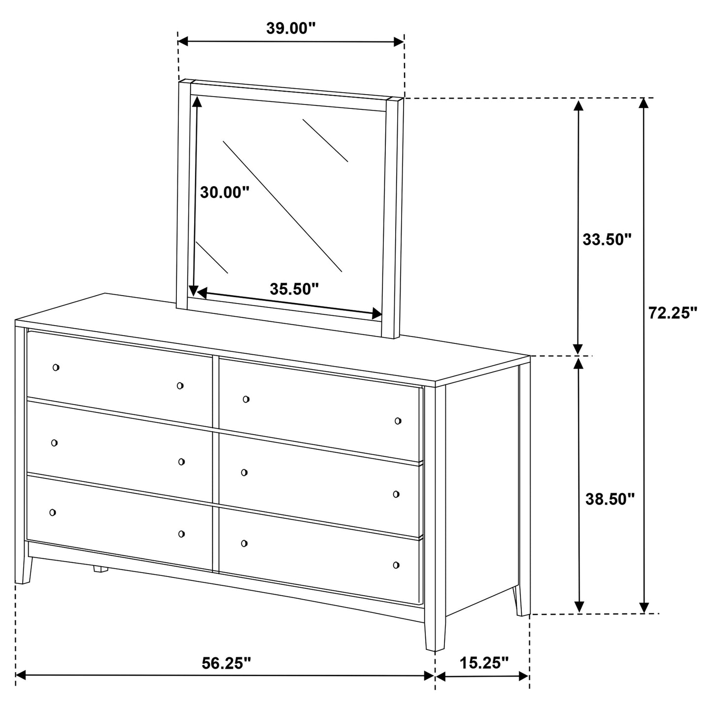 Wilkes 2-Piece Transitional 6-Drawer Dresser with Mirror Dark Cocoa