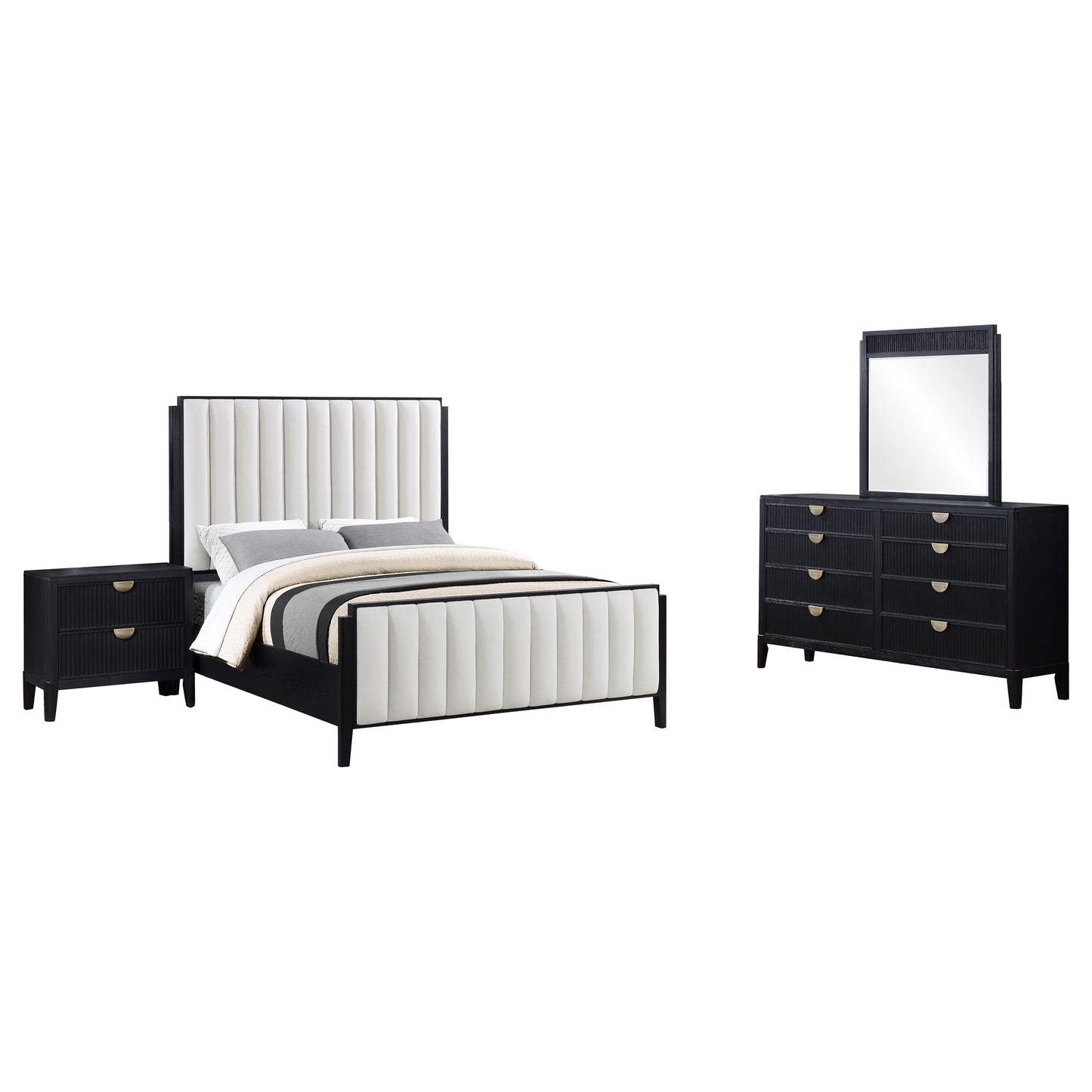 Brookmead 4-piece Upholstered Cal King Bedroom Set Black