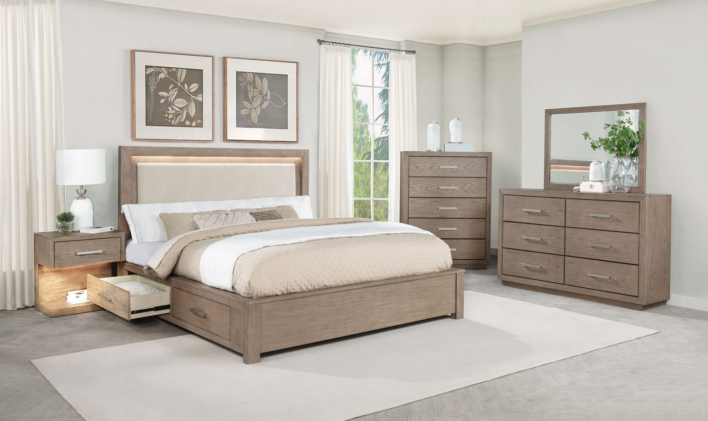 Kenora 56-inch California King LED Storage Bed Barley Brown