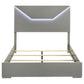 Ives Queen Panel Bed LED Headboard Grey High Gloss
