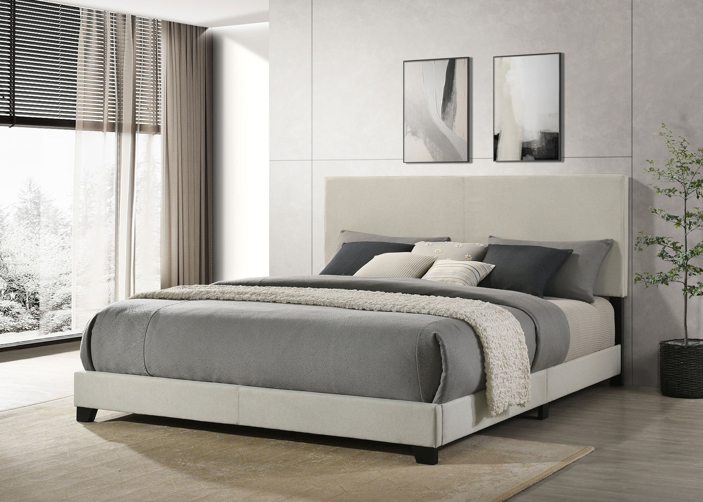 Dorian Fabric Upholstered Eastern King Panel Bed Cream