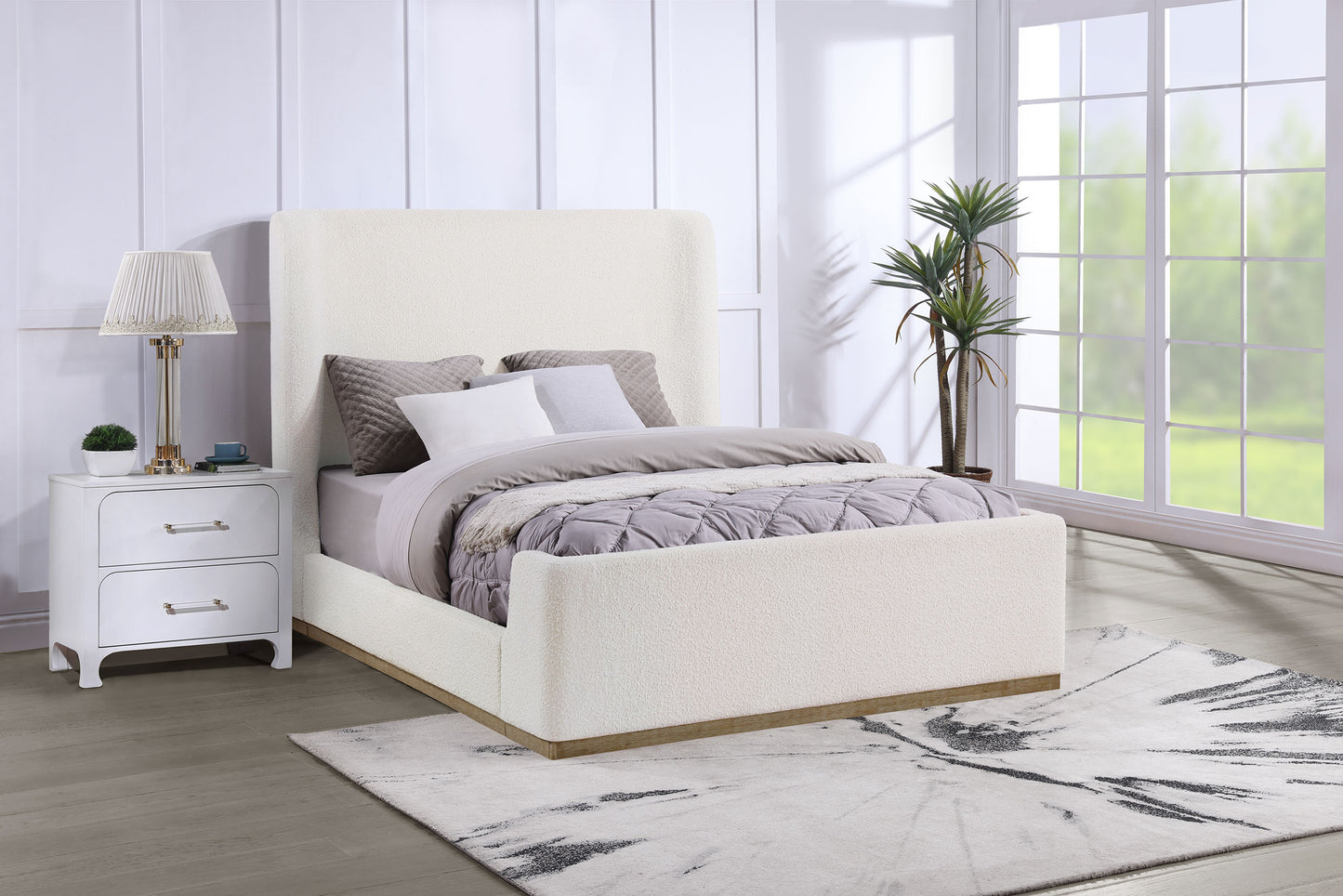 Nala Queen Bouclé Upholstered Platform Bed Cream