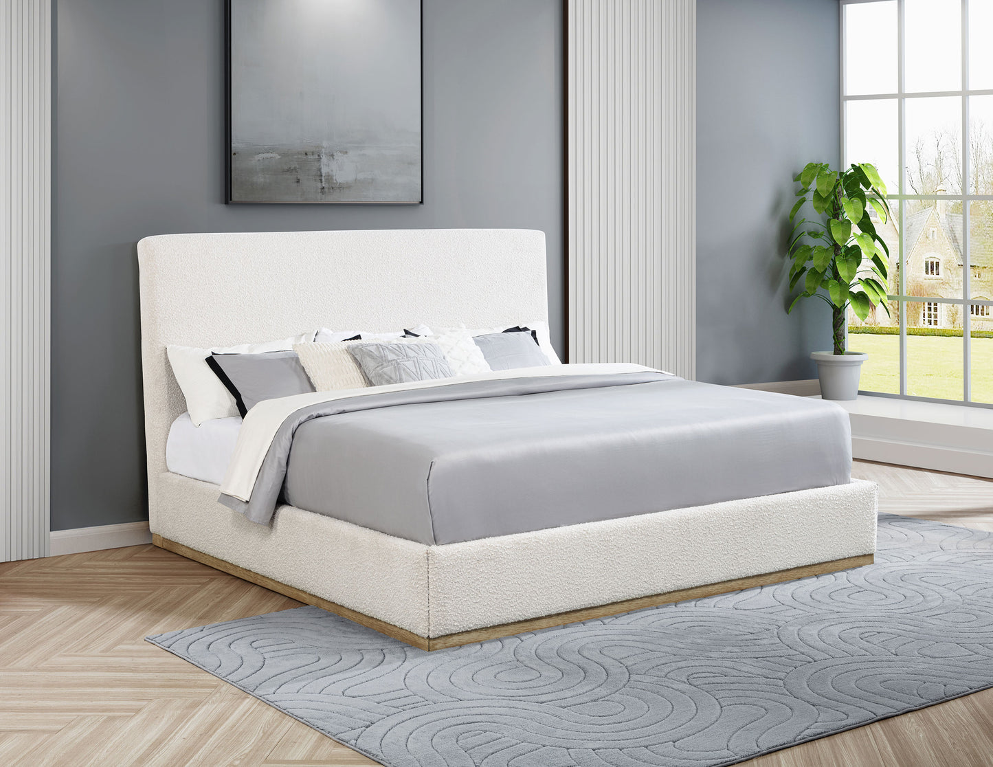 Knox Eastern King Bouclé Upholstered Platform Bed Cream