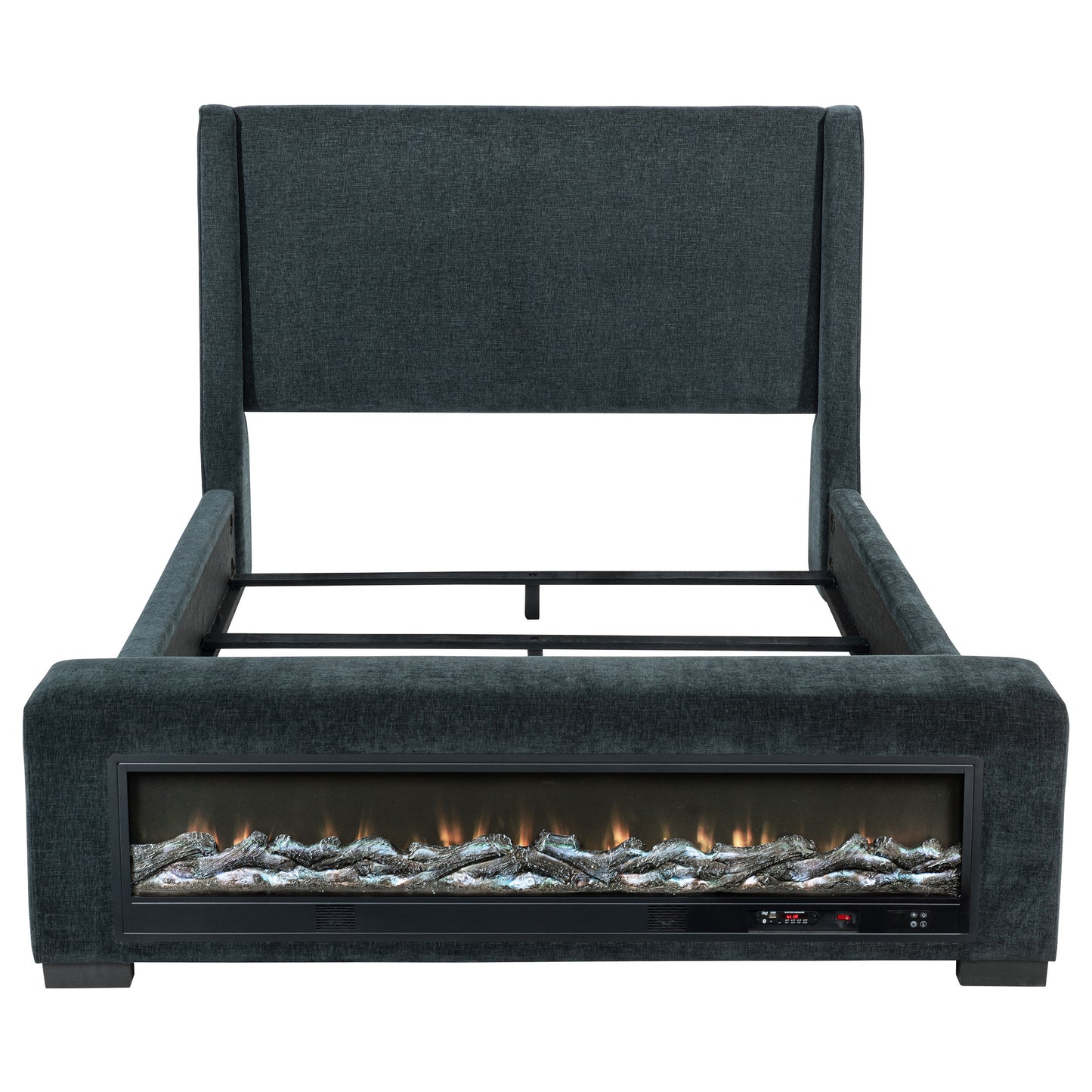 Preston Upholstered Eastern King Audio Flame Visualizer Bed Dark Blue