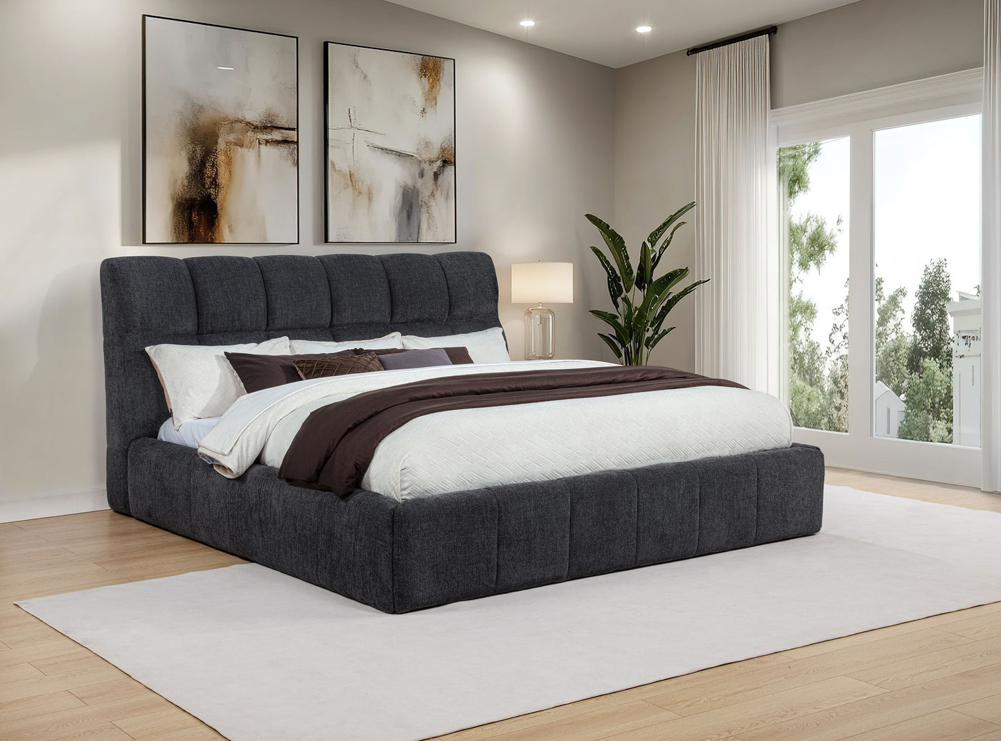 Nollet 48-inch Upholstered Eastern King Platform Bed Grey