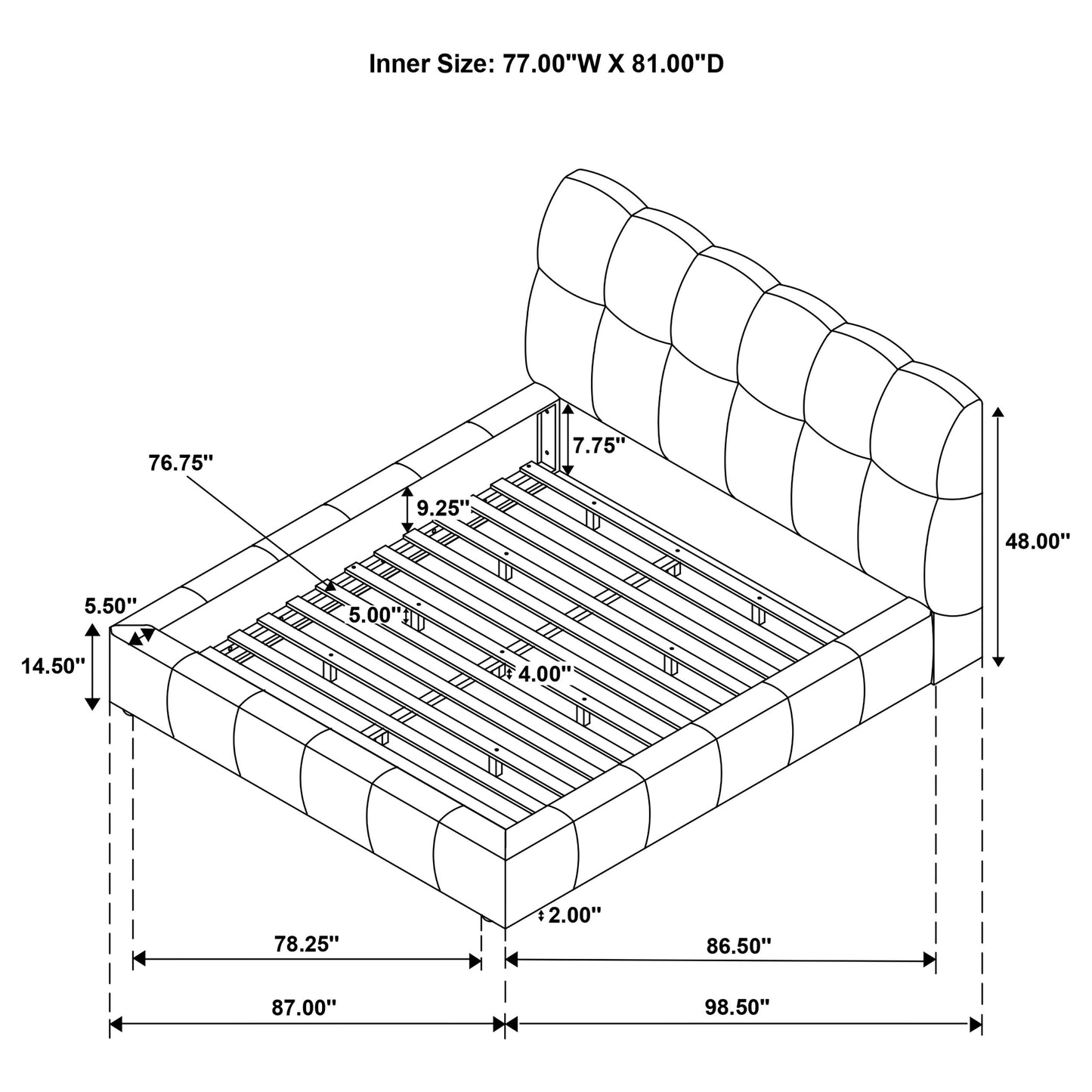 Nollet 48-inch Upholstered Eastern King Platform Bed Grey