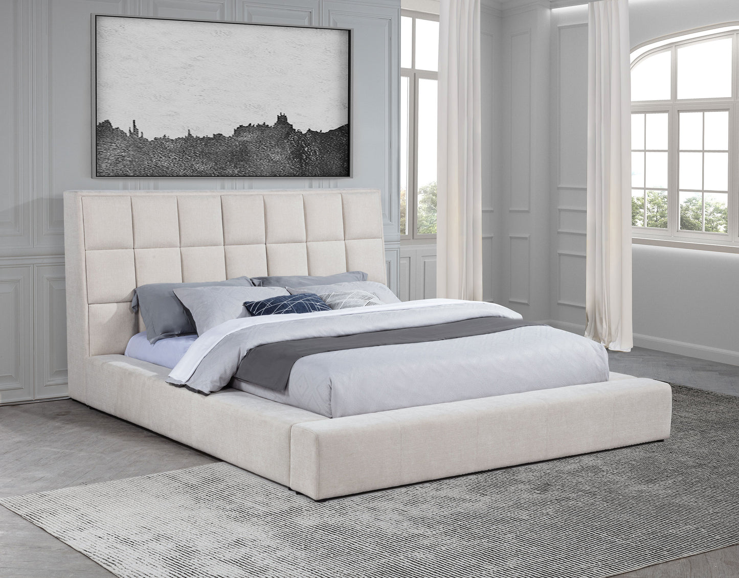 Dreux Upholstered Queen Panel Platform Bed Cream