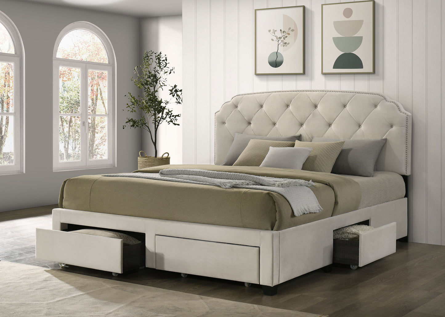 Marianna 4-drawer Upholstered Eastern King Storage Bed Cream