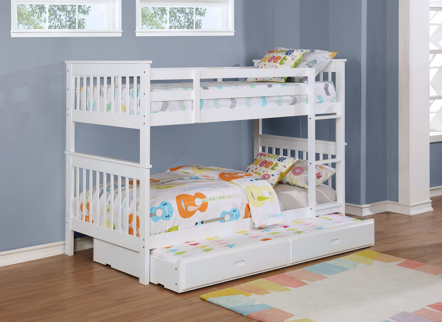 Chapman Wood Twin Over Twin Bunk Bed with Mattress White