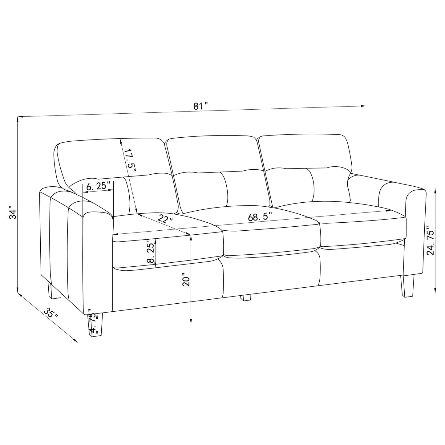 Scotland Faux Leather Upholstered Track Arm Sofa Black
