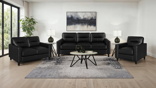 Scotland 3-piece Faux Leather Upholstered Sofa Set Black