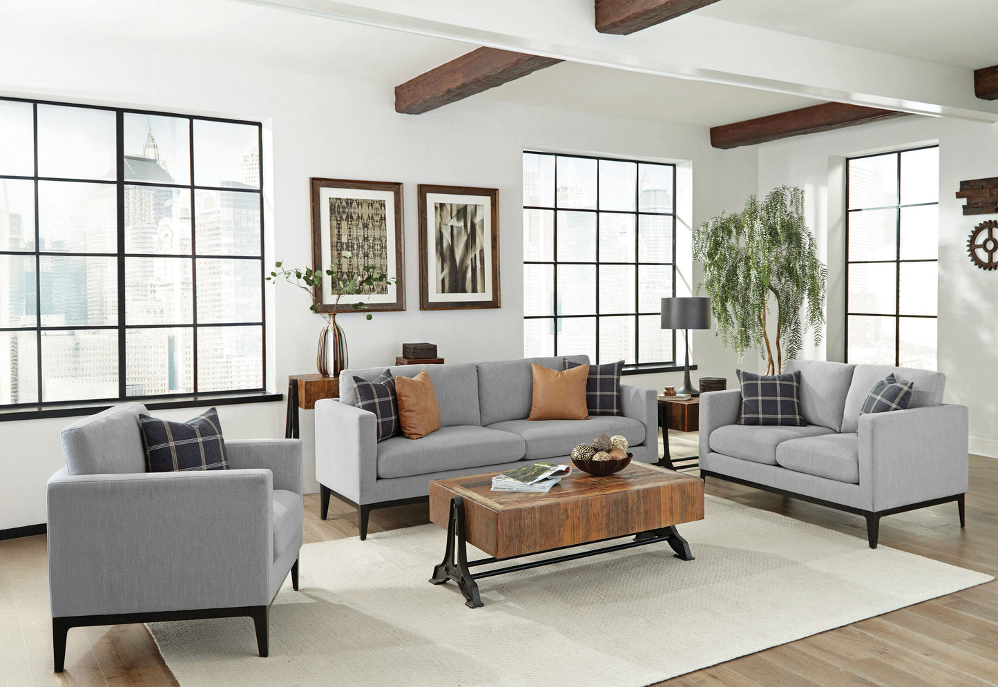 Apperson Upholstered Track Arm Accent Chair Light Grey