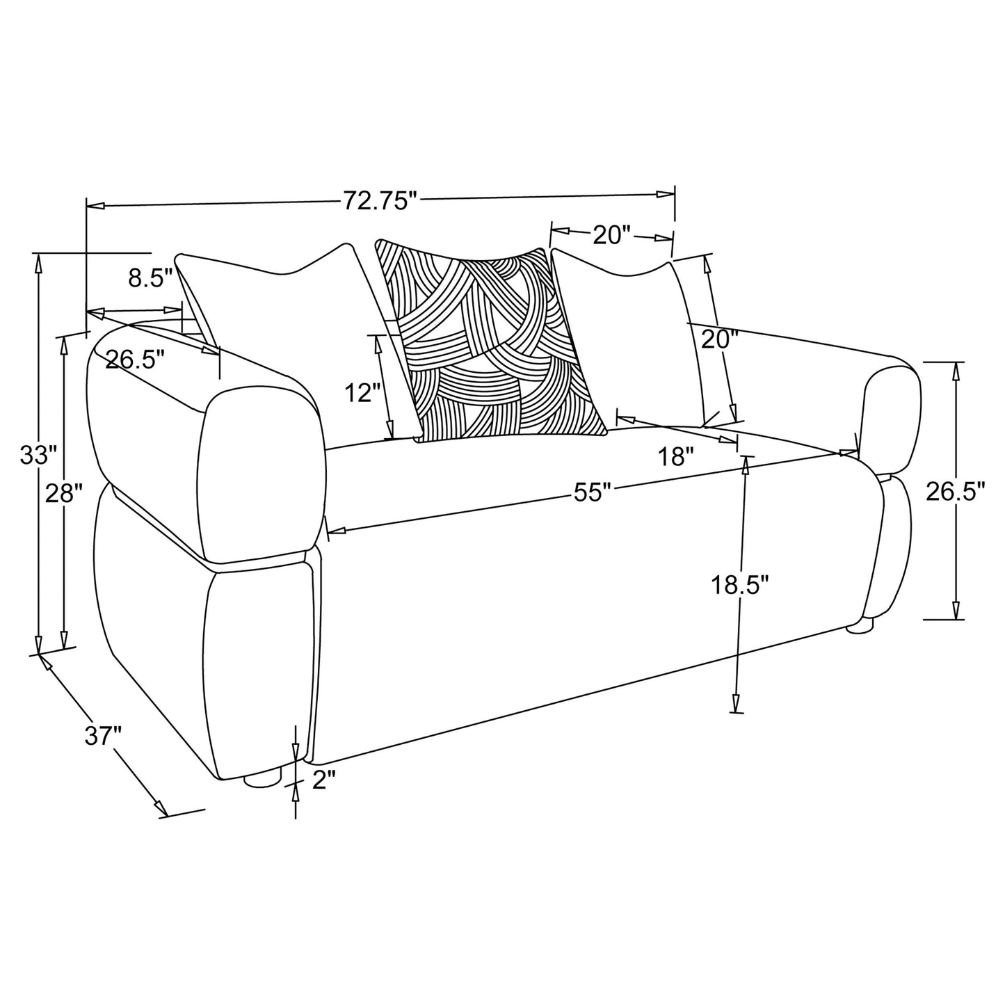 Jeanette 2-piece Fabric Upholstered Round Arm Sofa Set Beige