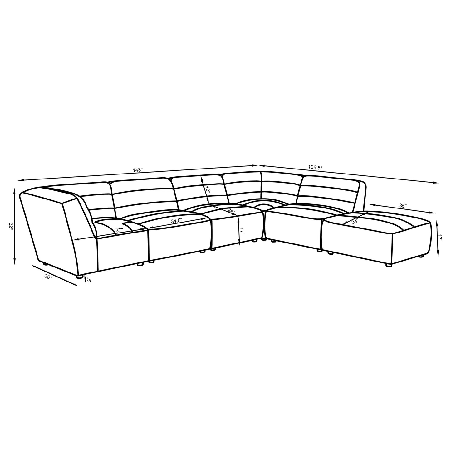 Sunny 6-piece Upholstered Modular Sectional Sofa Ivory Sherpa