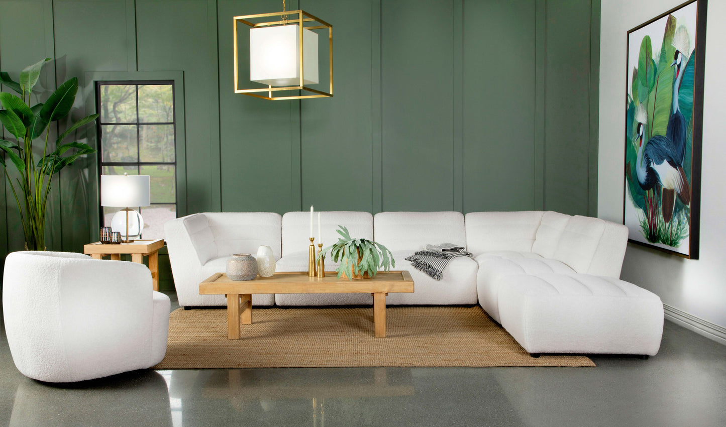 Sunny Square Upholstered Ottoman Ivory Sherpa