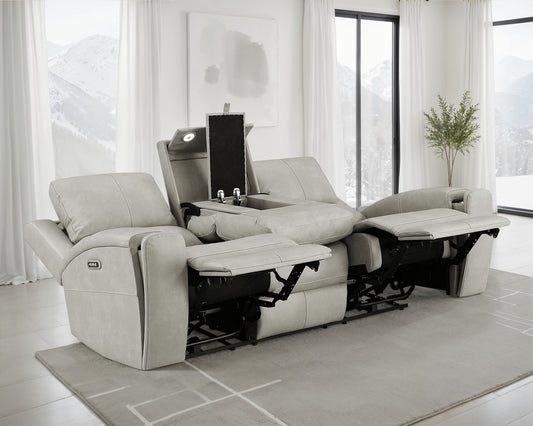Brickston Triple Power Reclining Sofa Grey