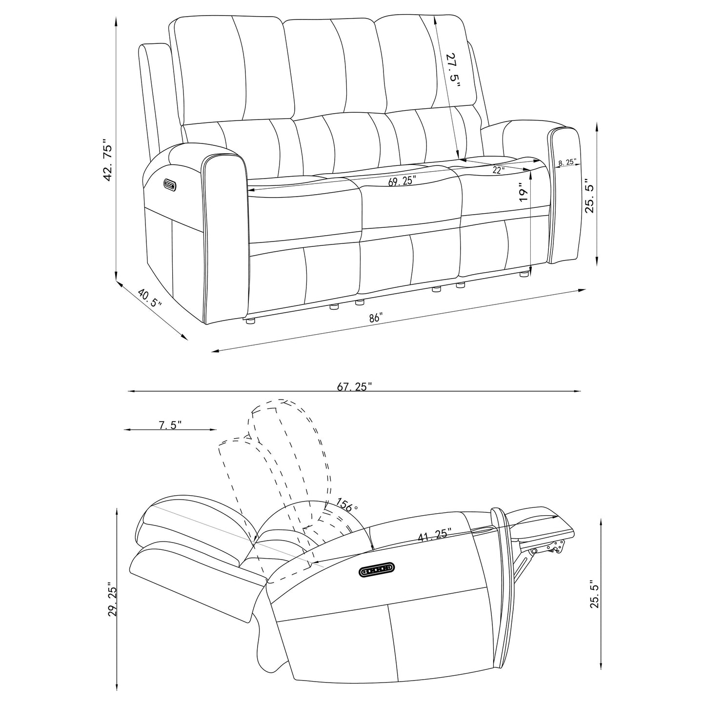 Brickston 3-piece Triple Power Reclining Sofa Set Grey