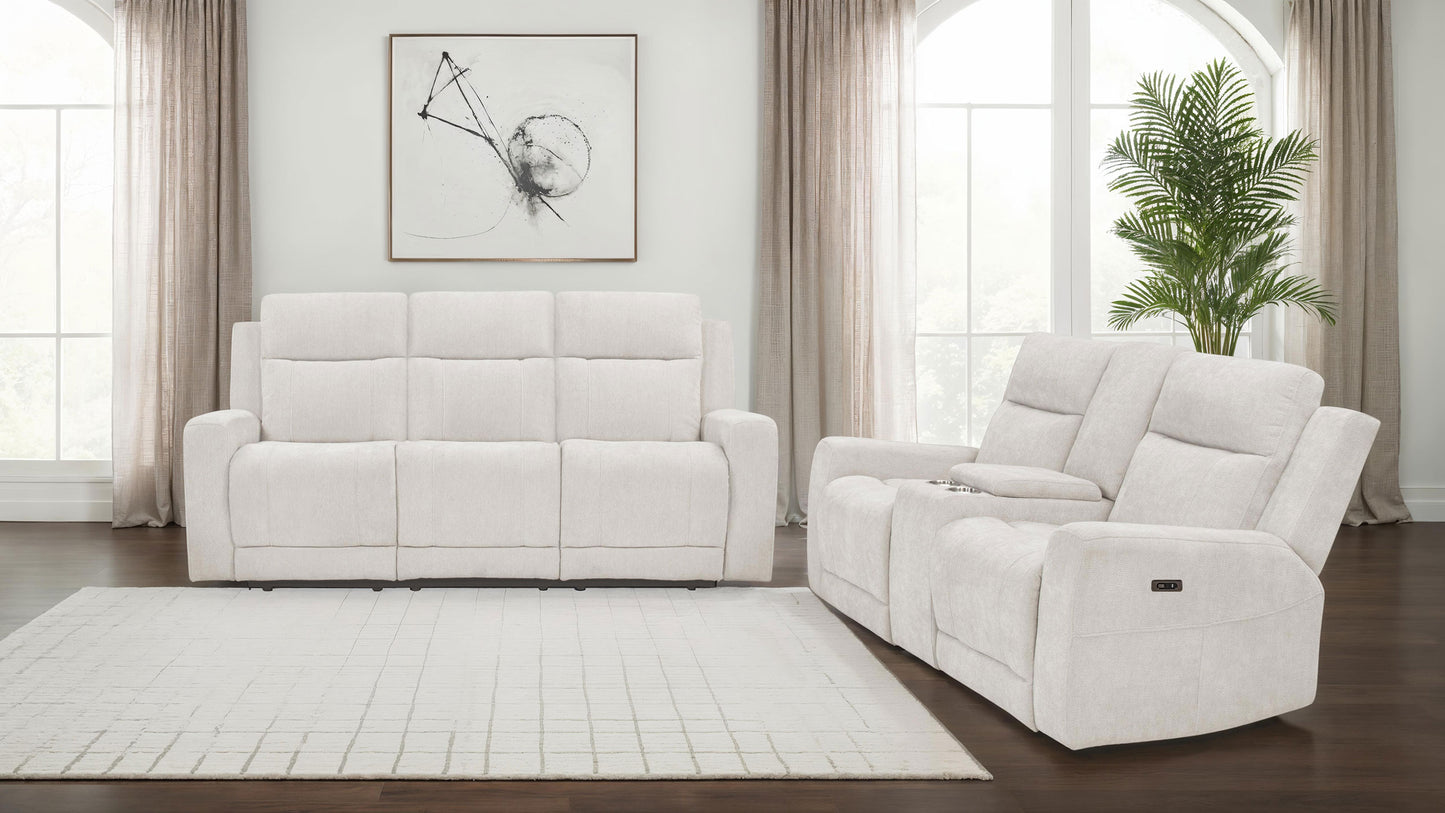 Kennett 2-piece Chenille Power Reclining Sofa Set Ivory