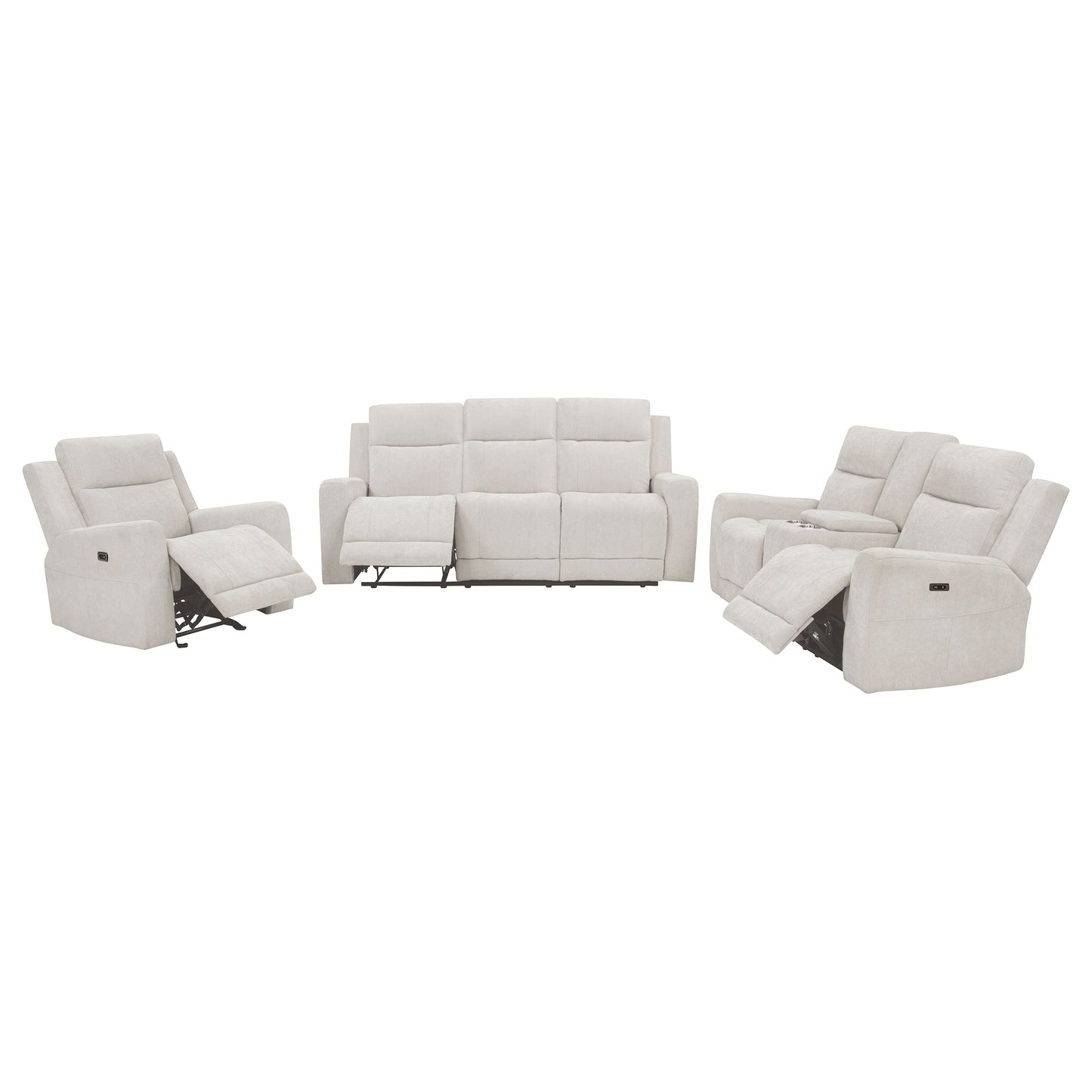 Kennett 3-piece Chenille Power Reclining Sofa Set Ivory