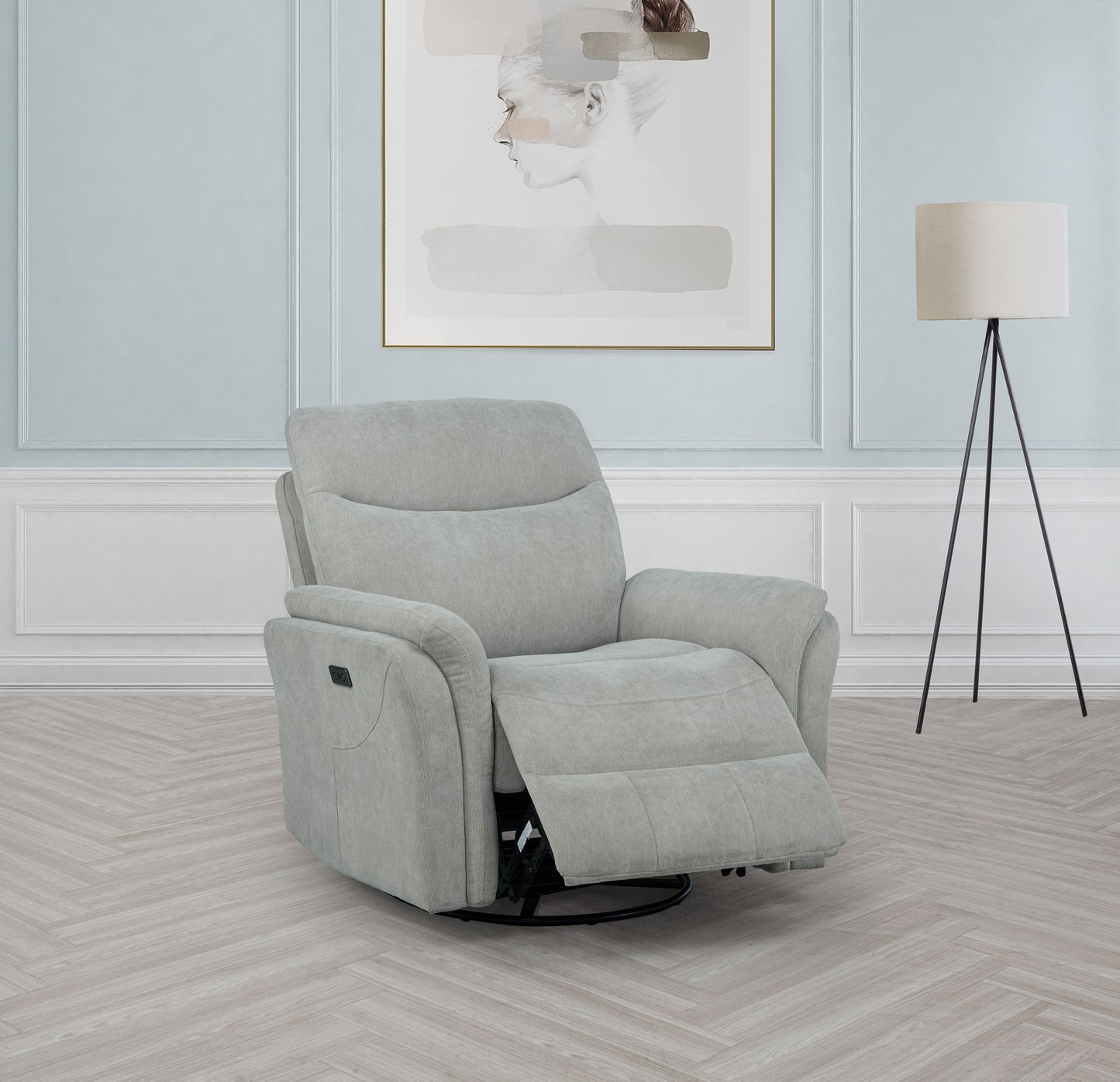 Adler Upholstered Power Swivel Glider Recliner Greige