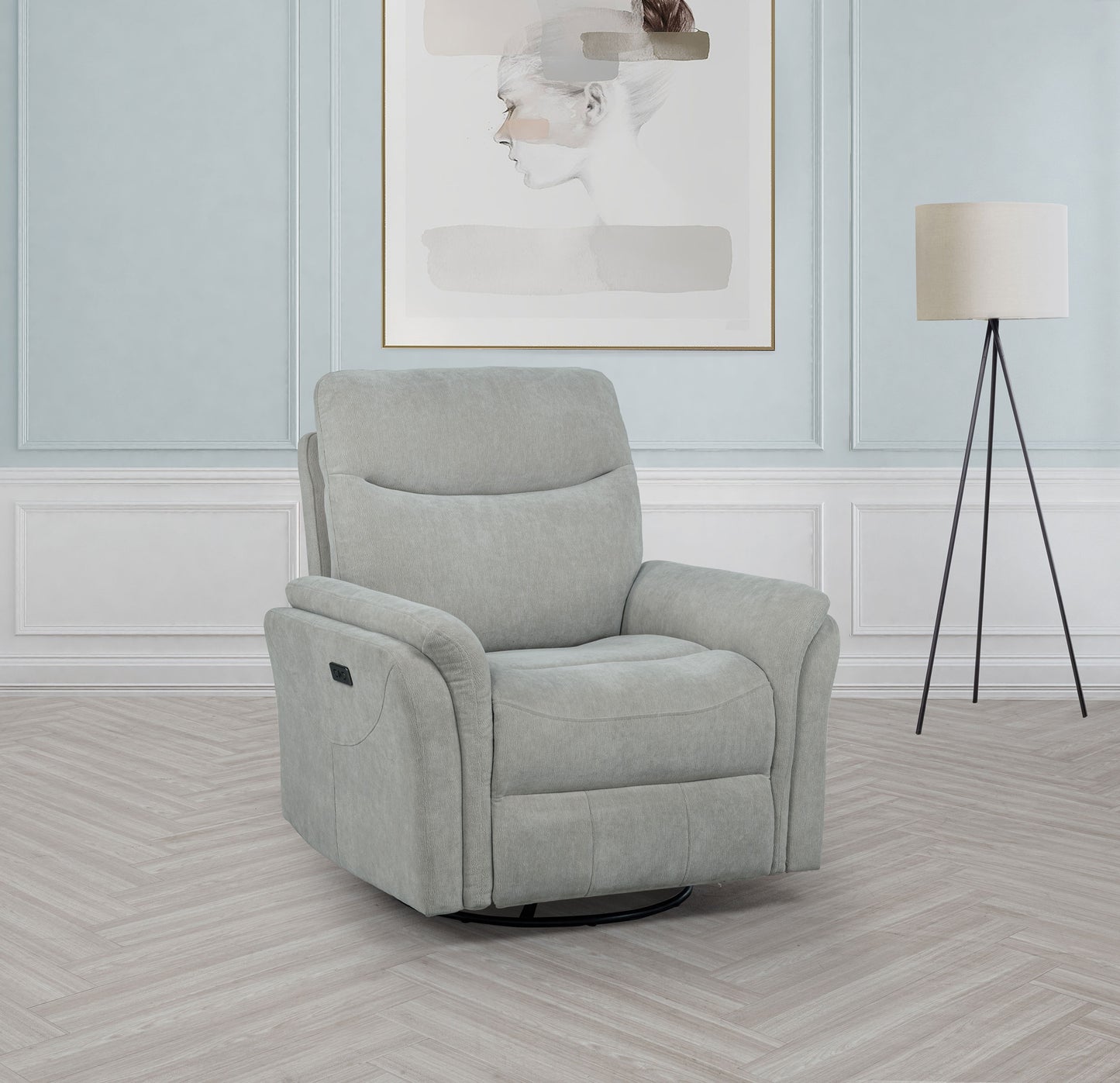 Adler Upholstered Power Swivel Glider Recliner Greige