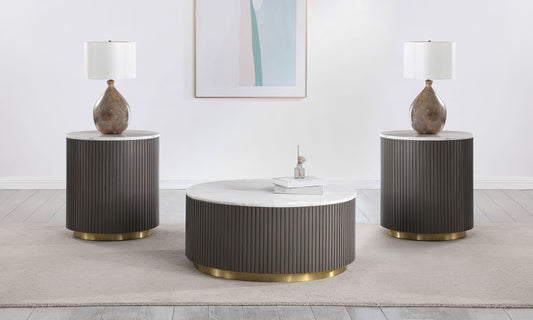 Jason 3-piece Round White Marble Coffee Table Set Charcoal