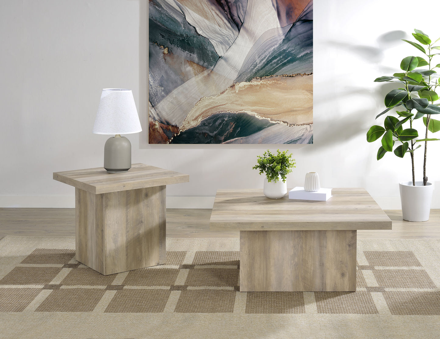 Devar Square Engineered Wood Coffee Table Distressed Pine