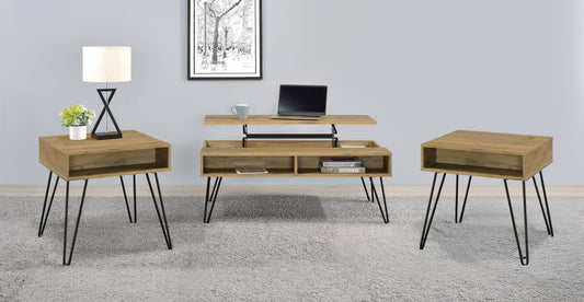 Fanning 3-piece Lift Top Coffee and End Table Set Golden Oak
