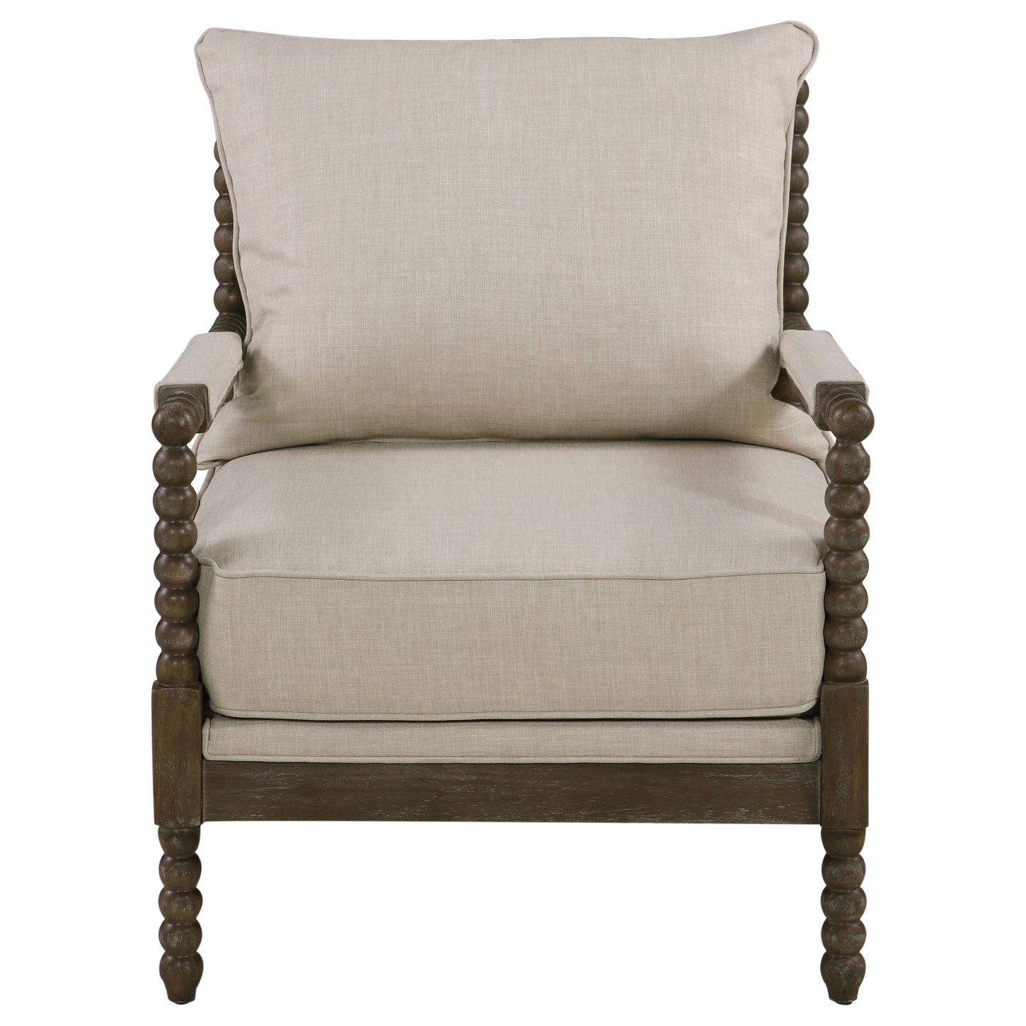 Blanchett Upholstered Bobbin Accent Chair Beige and Distressed Brown