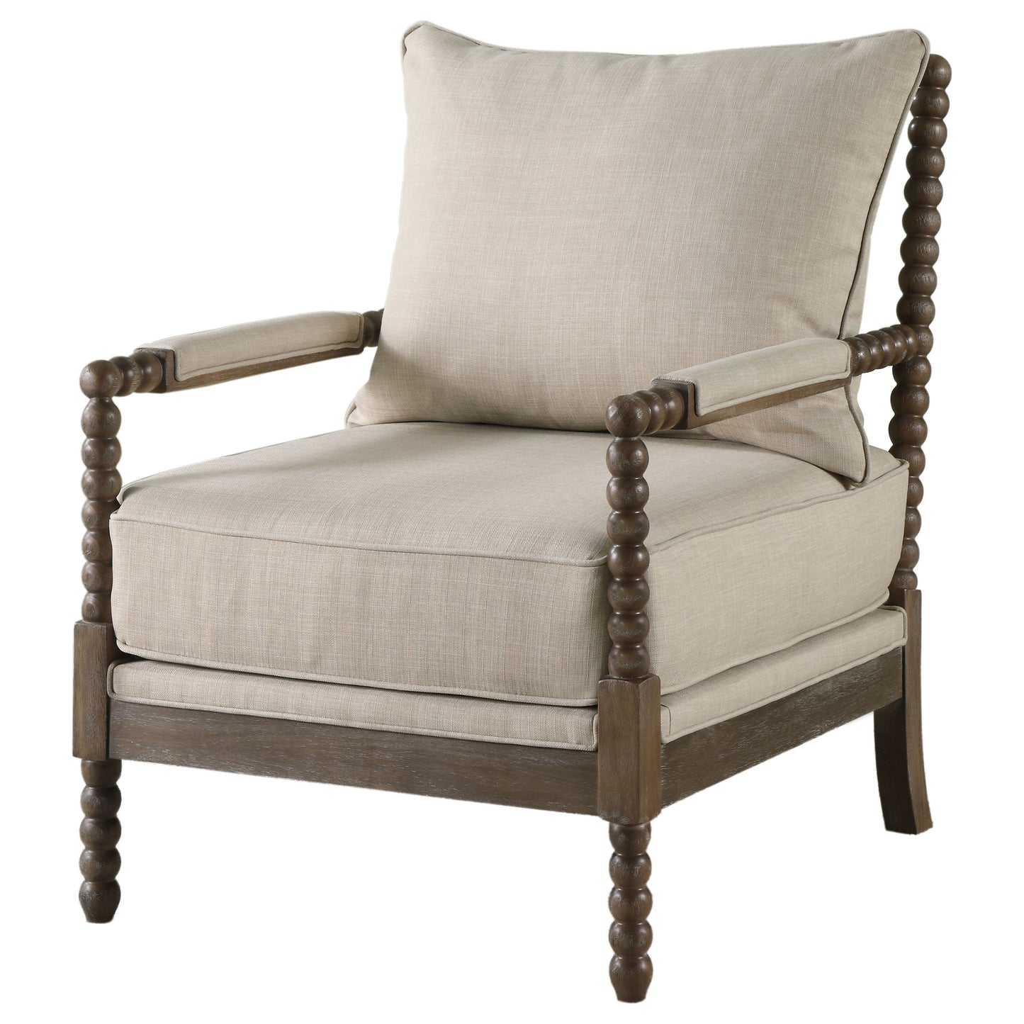 Blanchett Upholstered Bobbin Accent Chair Beige and Distressed Brown