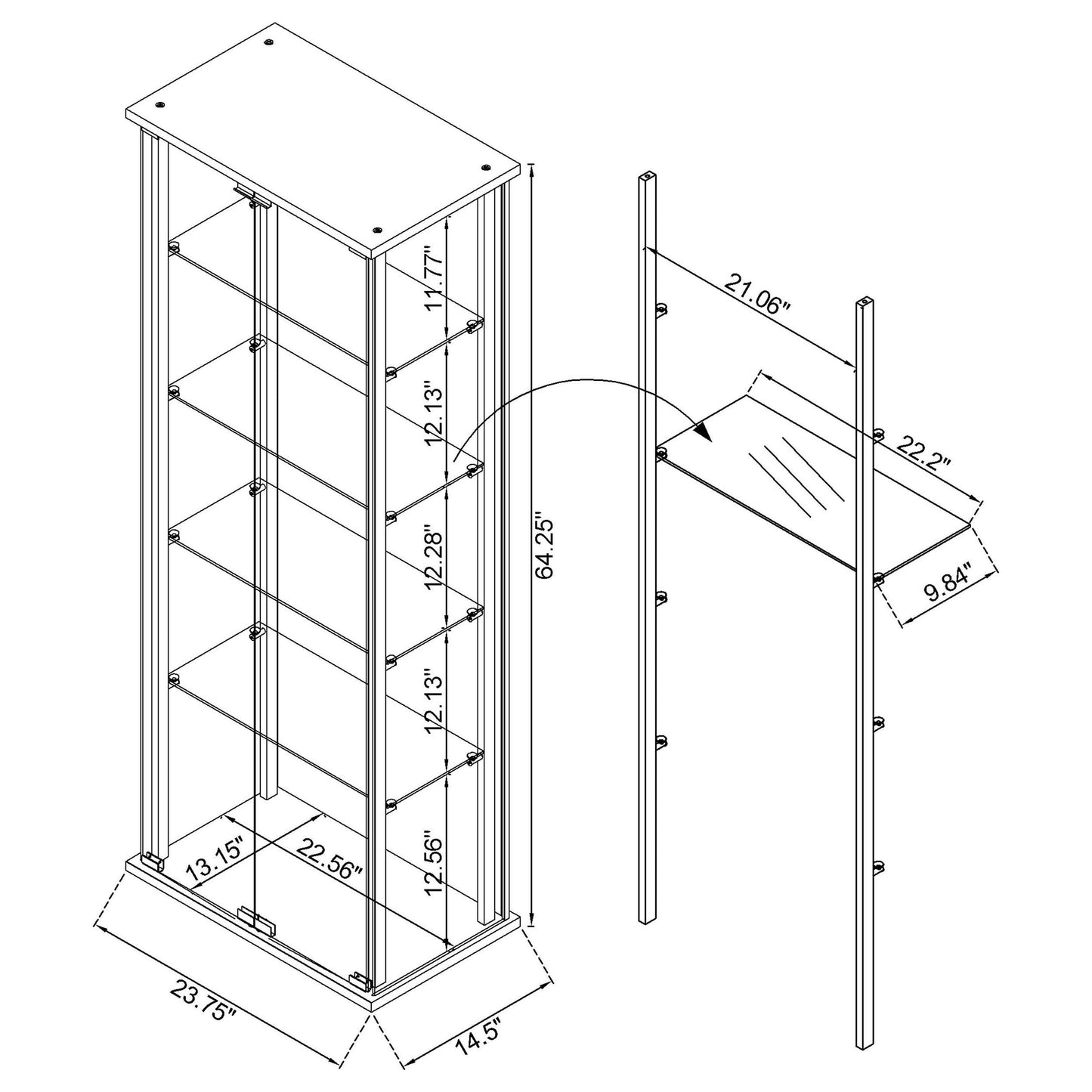 Delphinium 4-Shelf Clear Glass Curio Display Cabinet Black