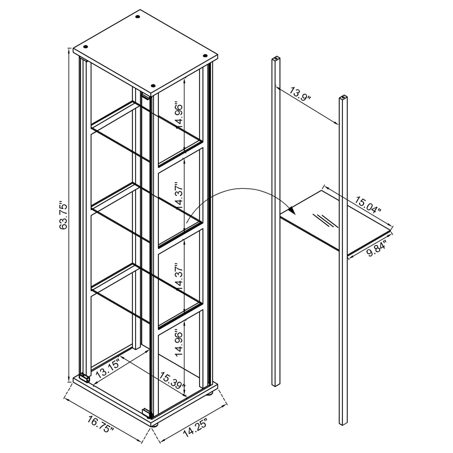Cyclamen 4-shelf Clear Glass Curio Display Cabinet Black