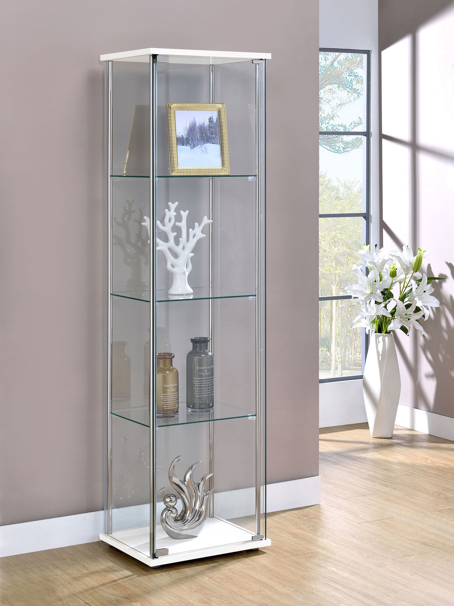 Bellatrix 3-shelf Clear Glass Curio Cabinet White