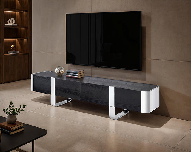 Leknes - TV Stand Black w/ Silver Frame