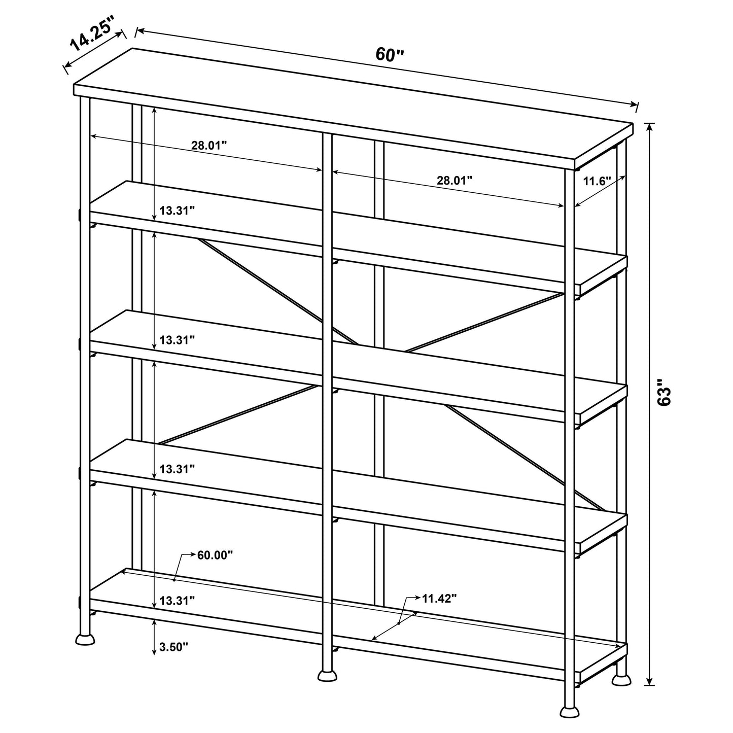 Analiese 63-inch 4-shelf Double Bookshelf Mango