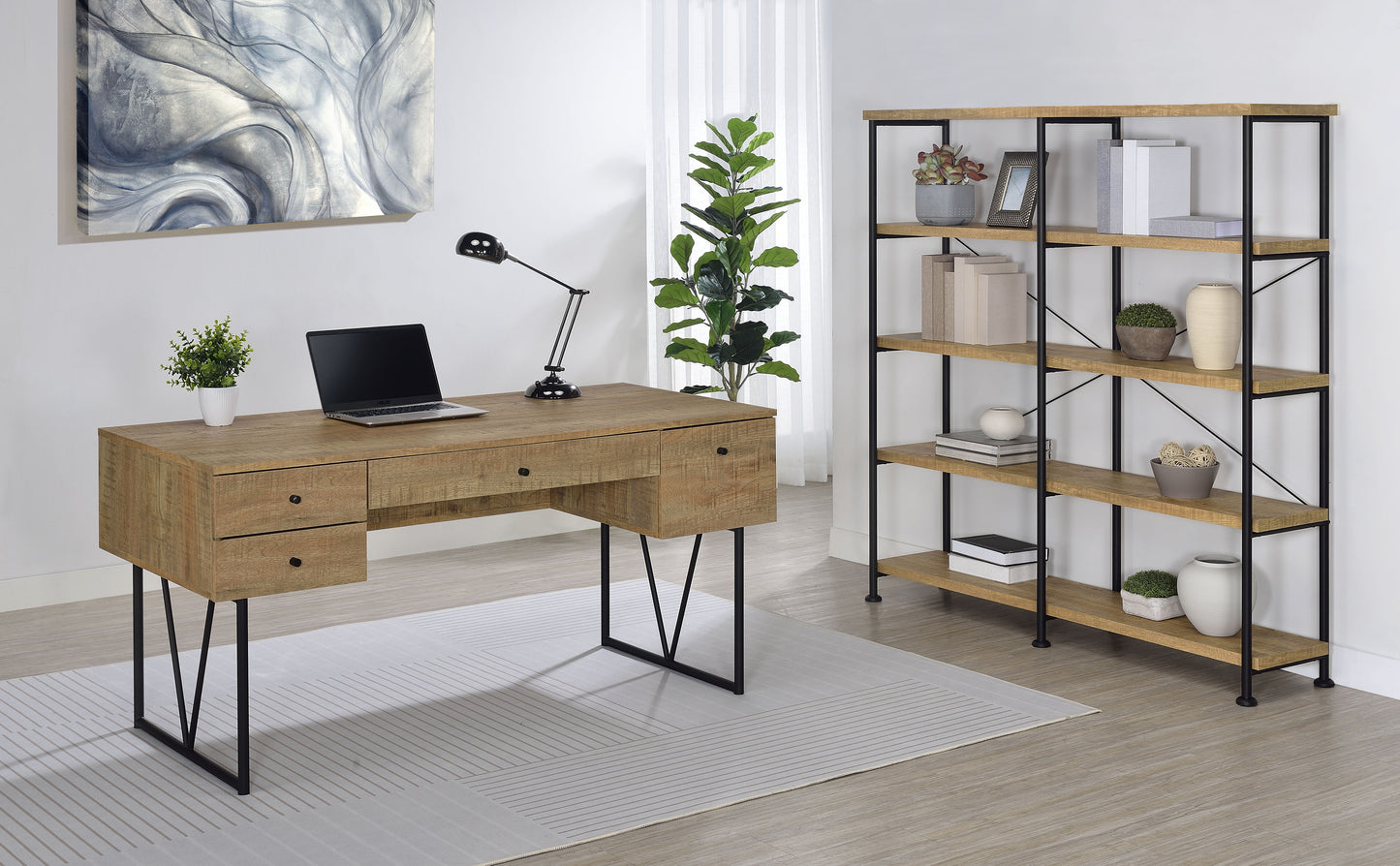Analiese 63-inch 4-shelf Double Bookshelf Mango