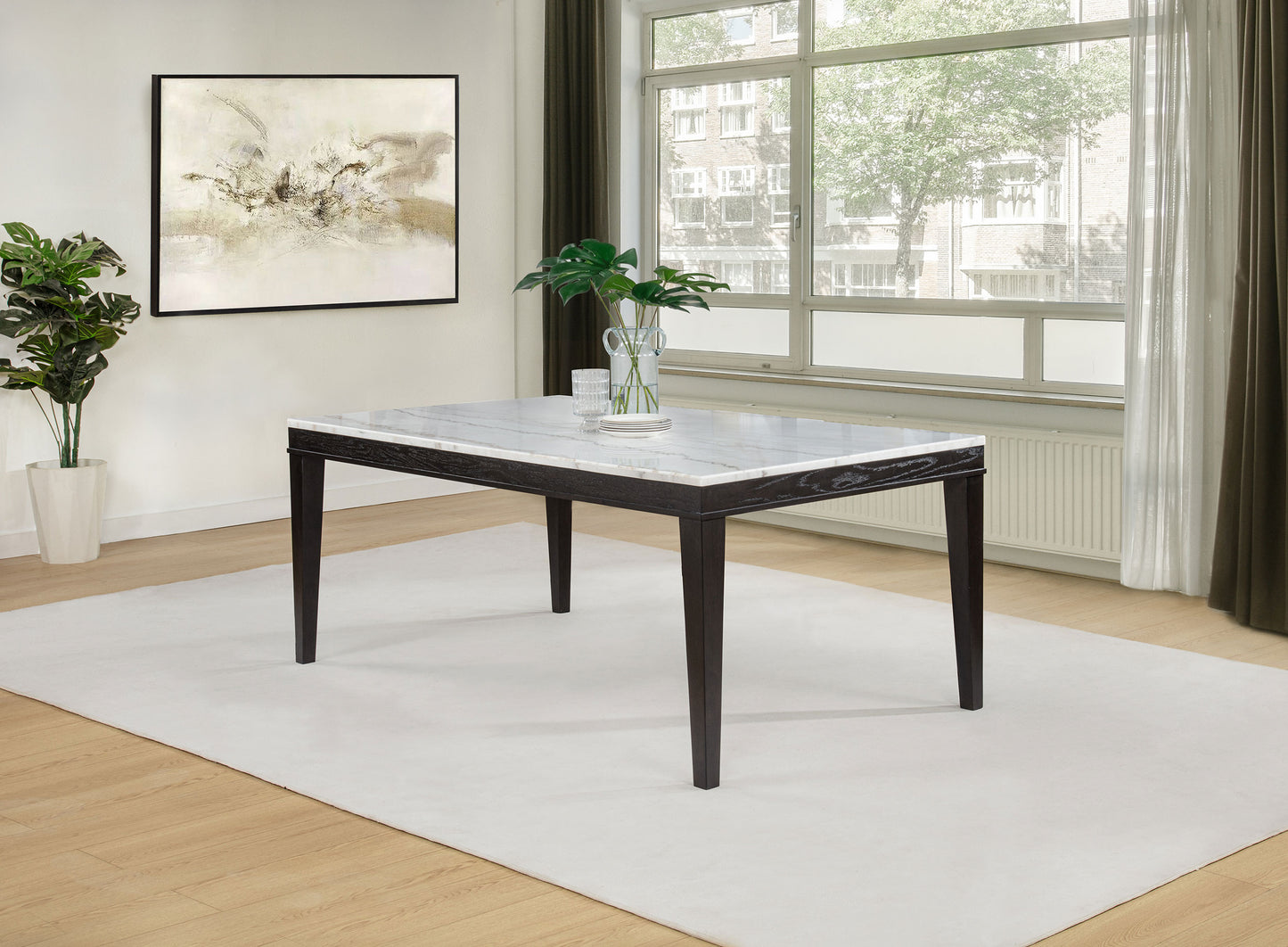Averill 72-inch Rectangular White Marble Top Dining Table Coffee Bean