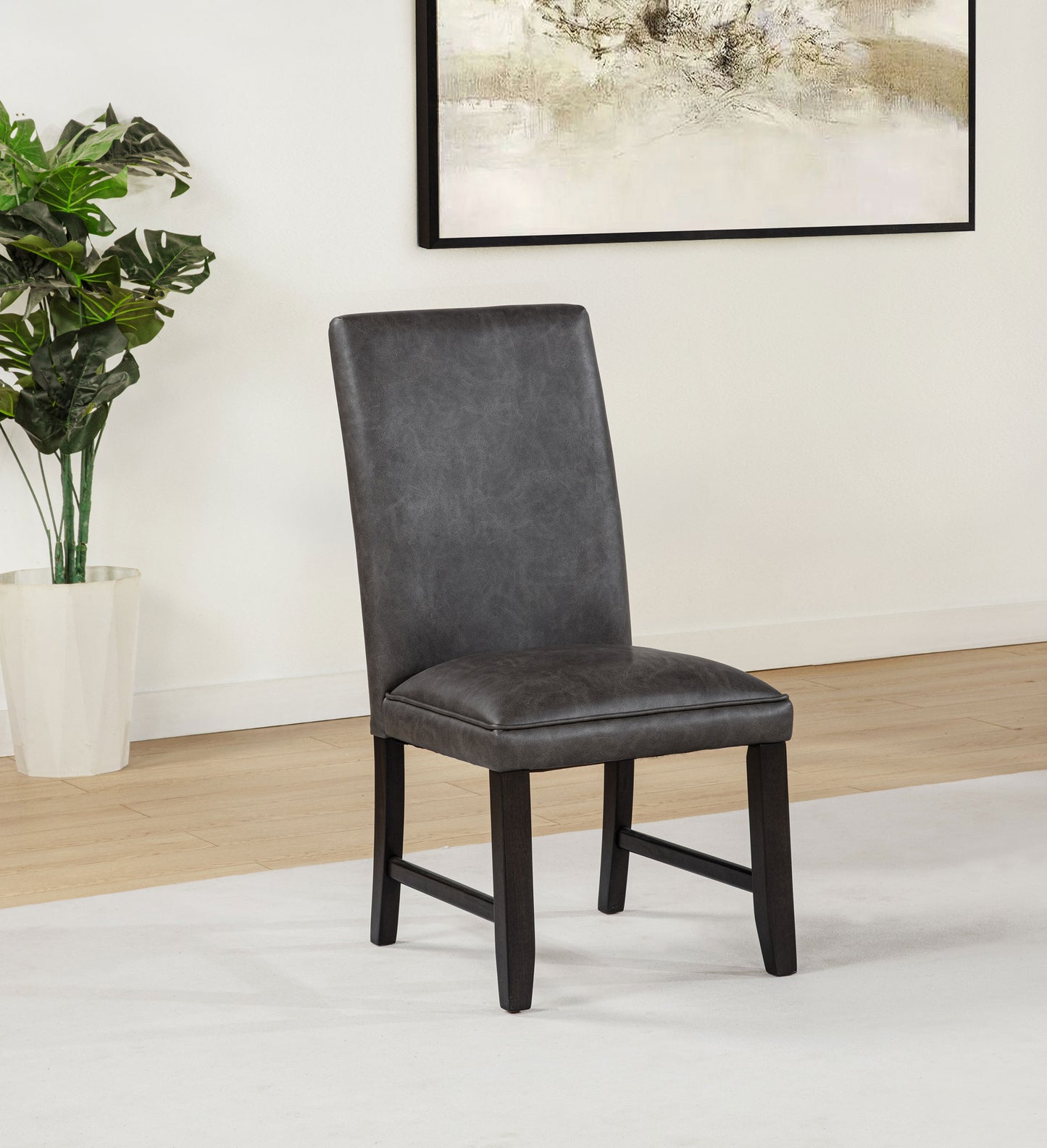 Averill Faux Leatherette Upholstered Dining Side Chair Dark Grey (Set of 2)