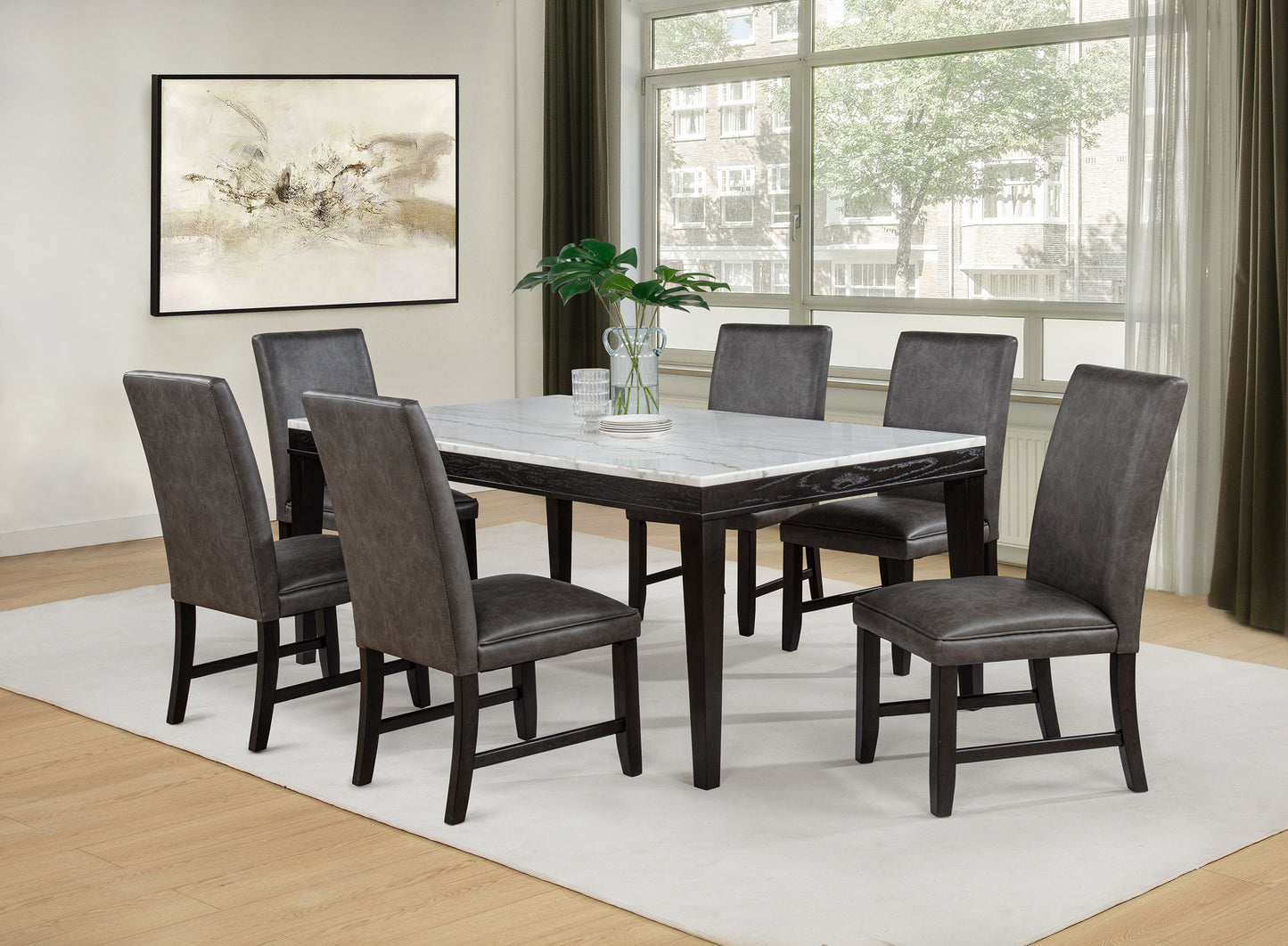 Averill Faux Leatherette Upholstered Dining Side Chair Dark Grey (Set of 2)