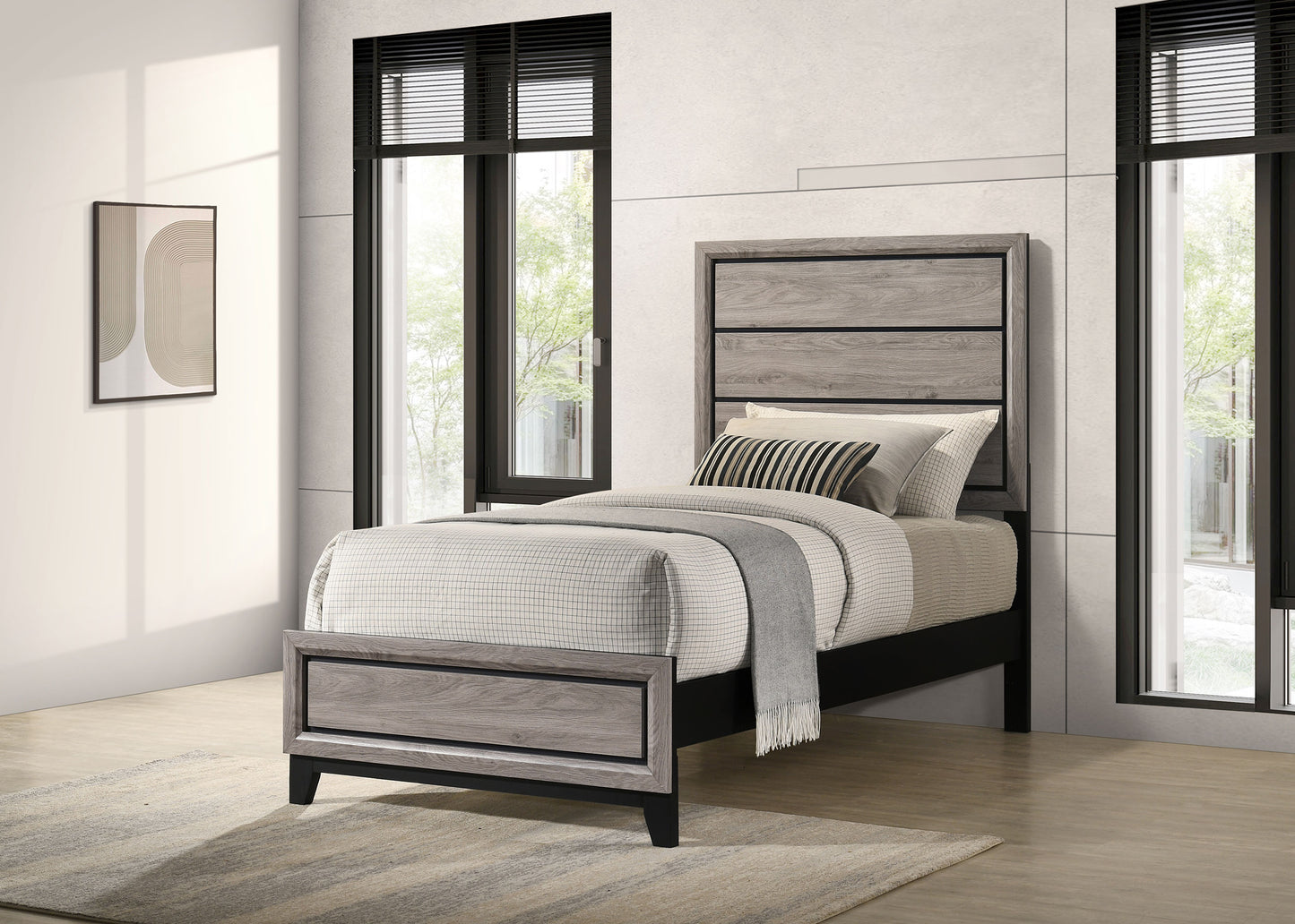 Valen Wood Twin Panel Bed Light Taupe