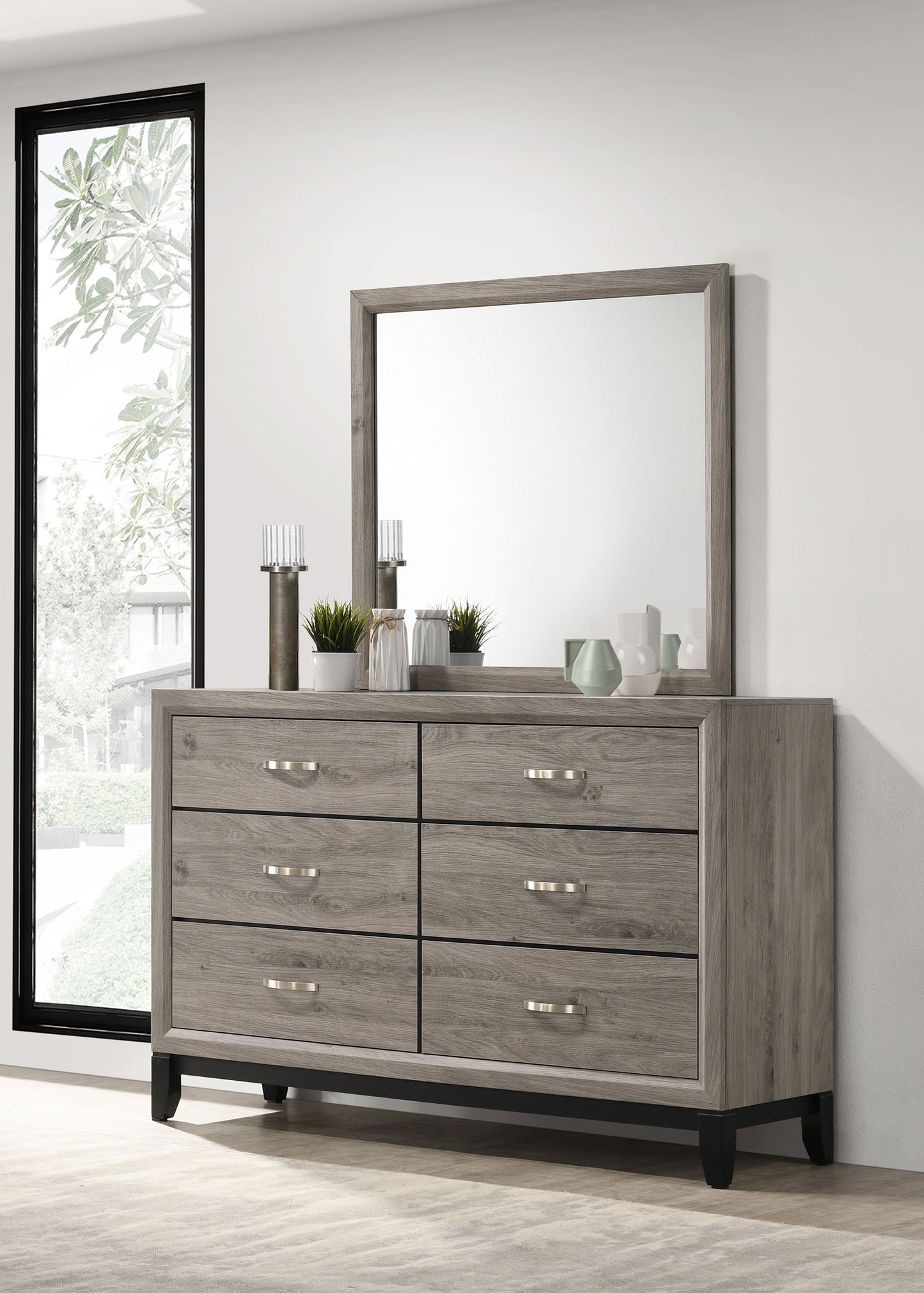 Valen 6-drawer Bedroom Dresser and Mirror Light Taupe