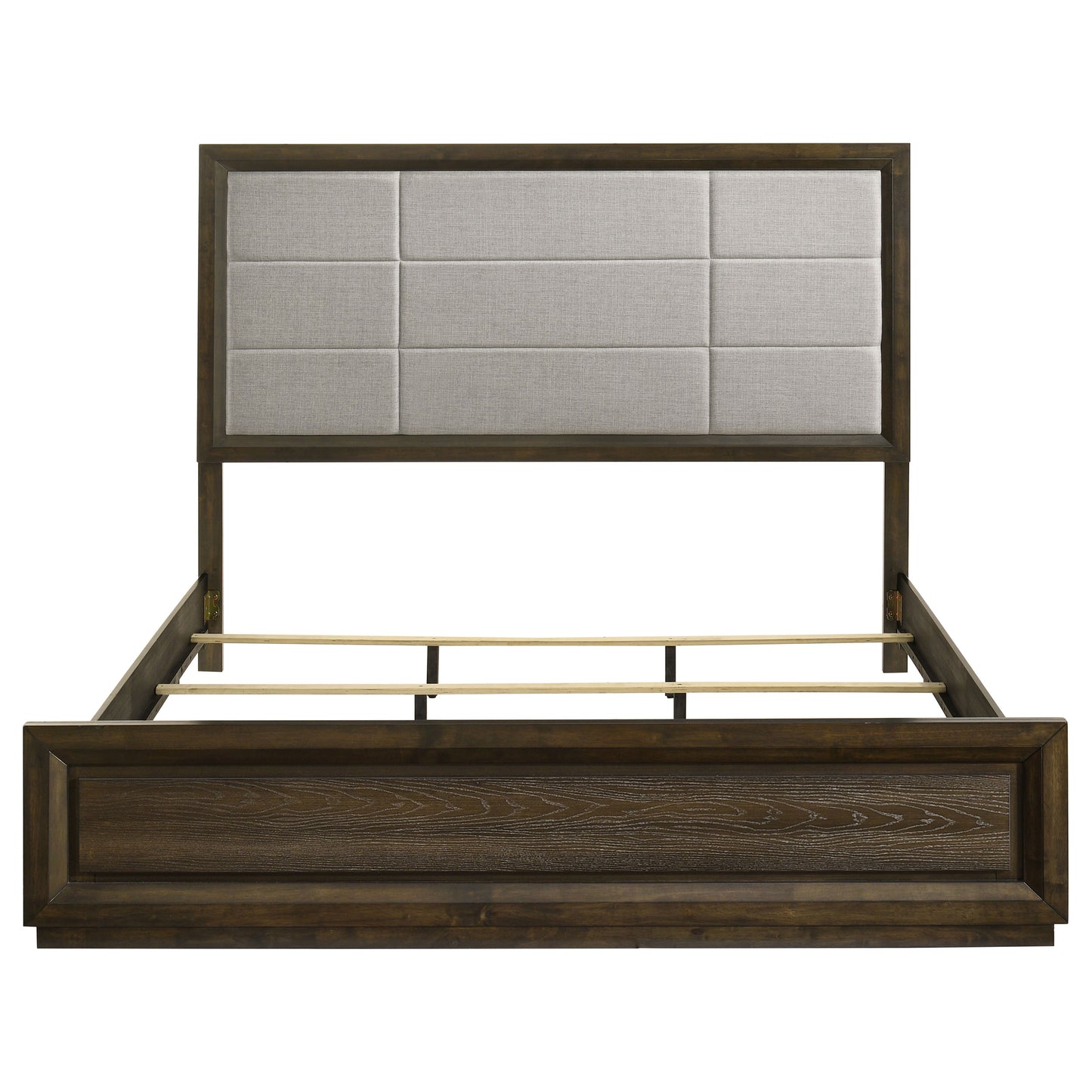 Atlas 63-inch California King Upholstered Panel Bed Grey and Dark Oak
