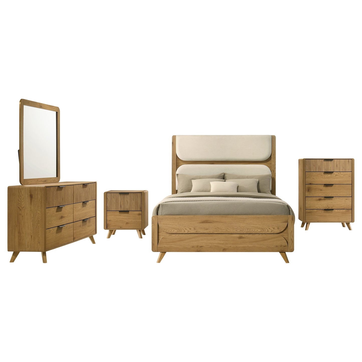 Bennett California King Upholstered 5-Piece Modern Bedroom Set Light Oak