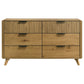 Bennett Mid-Century 6-Drawer Rubberwood Dresser Light Oak