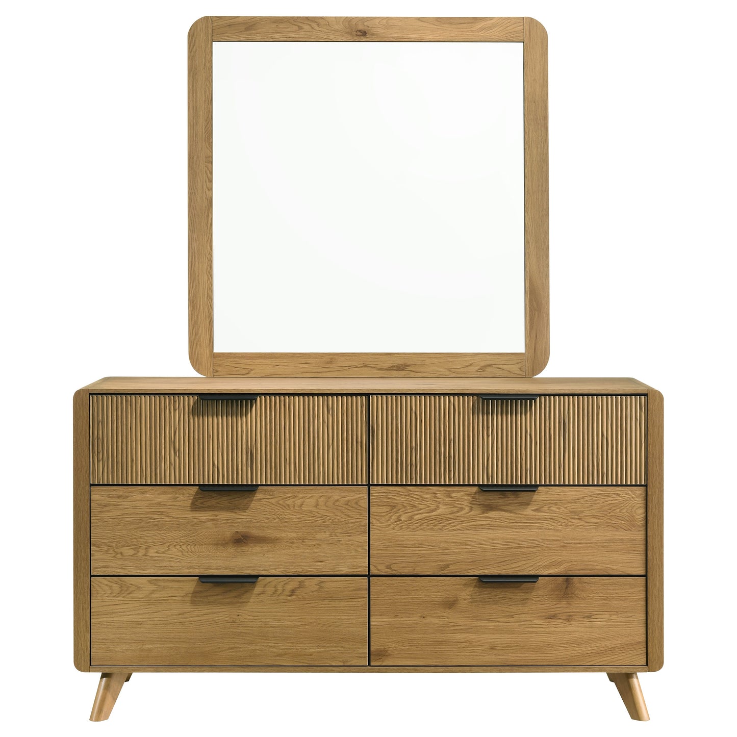 Bennett Mid-Century 2-Piece 6-Drawer Dresser and Mirror Light Oak