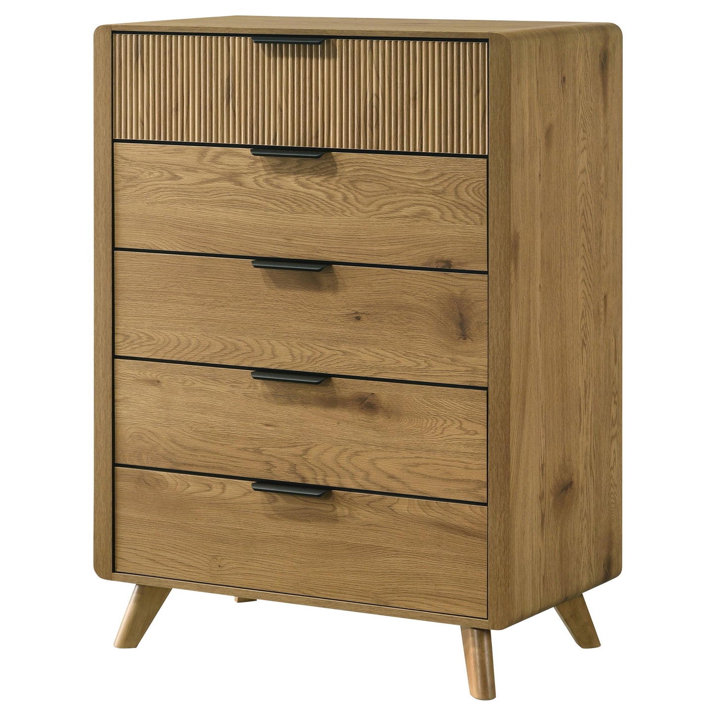 Bennett Mid-Century 5-Drawer Rubberwood Chest Light Oak