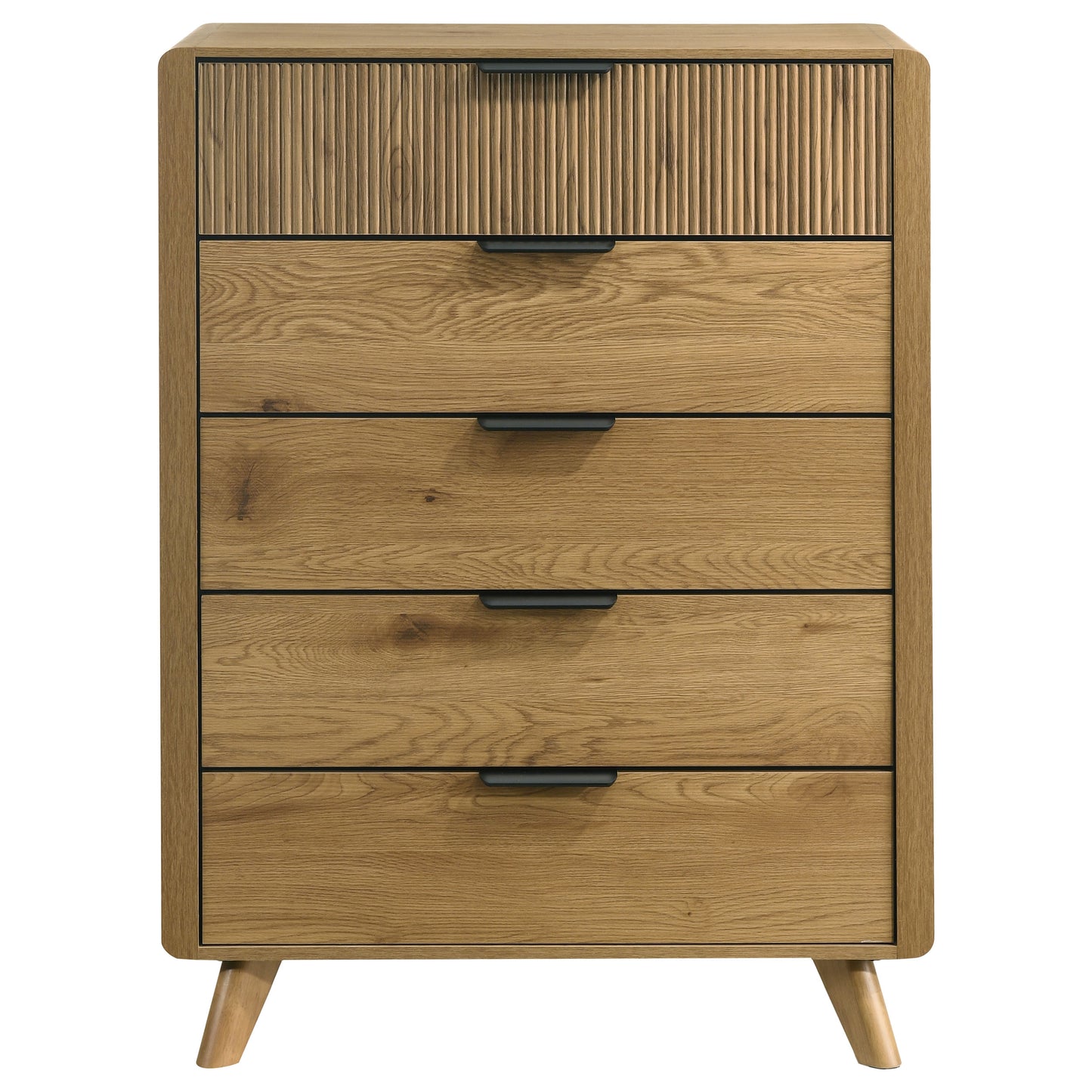 Bennett Mid-Century 5-Drawer Rubberwood Chest Light Oak